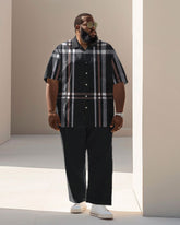 Men's Plus Size Business Classic Check Print Short Sleeve Shirt Suit