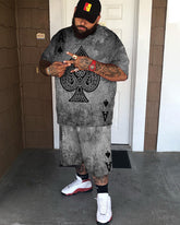 Men's Casual Spades Poker Print Short Sleeve T-shirt Sets