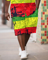 Men's Plus Size Juneteenth Colorblock Printed Shirt Shorts Suit