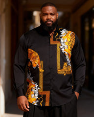 Big & Tall Men's African Totem Cheetah Print Long Sleeve Shirt