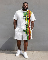 Big & Tall Men's Reggae Cross Printed Round Neck Short Sleeve T-Shirt Shorts Set