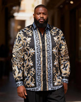 Big & Tall Men's Black Blue And Gold Greek Floral-Print Long Sleeve Shirt