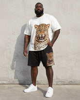 Big & Tall Men's Leopard Head Print Round Neck Short Sleeve T-Shirt Shorts Set