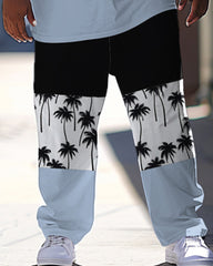 Men's Large Simple Colorblock Printed T-shirt Trousers Suit