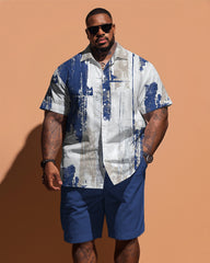 Big Man Simple Art Stroke Pattern Short Sleeve Shirt Shorts Set