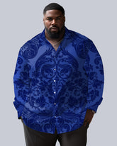 Blue High-end Baroque Pattern Jacquard Business Lapel Long Sleeve Shirt Men's Big & Tall