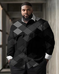 Checkered Gradient Printed Long Sleeved Big Men's Shirt