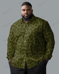 Charming Leopard Print Cotton Long Sleeve Shirt Men's Plus Size