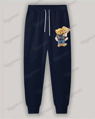 Men's Casual Blue Two Cubs Print Plus Size Hoodie Suit