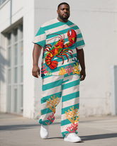 Big Guy's Summer Animal Theme lobster Cartoon Printed Casual Short Sleeve T-shirt Pants Set