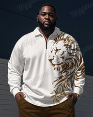 Men's Brown Lion Print Polo Top Zip Trousers Suit