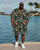 Men's Plus Size Hawaiian Chrysanthemum Pineapple Leaf Print Shirt Shorts Suit