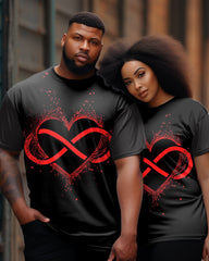 Couple's Big Size Heart-To-Heart Round Neck Short-Sleeved T-Shirt