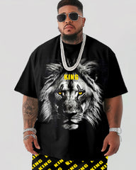 3D Lion Print T-Shirt Shorts Suit Men's Plus Size