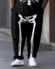 Human Bone Front And Back Printed T-Shirt Trousers Set Men's Big & Tall