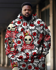 Men's Large Size Red Skull Eyes Graffiti Hoodie Set of Two