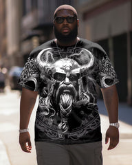 Men's Plus Size Skeleton Viking Crew Neck Short Sleeve T-Shirt