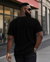 Men's Plus Size Daily Casual Black And White Striped Geometric Print Henry Collar Button Short Sleeve T-Shirt