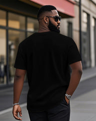 Men's Plus Size Daily Casual Black And White Striped Geometric Print Henry Collar Button Short Sleeve T-Shirt