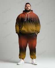 Gradient Multicolor Respect Letter Print Men's Plus Size Hoodie Suit