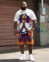 Big Men's Street Fashion Pop Art Tribute Singer Print T-Shirt Shorts Set