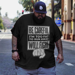 Fat Will Fight Black Casual Men's Plus Size T-Shirt