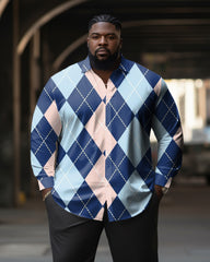 Big Guys Casual Diamond Check Button Down Long Sleeve Shirt