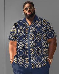 Big & Tall Men's Palace Style Pattern Short Sleeve Shirt Shorts Set