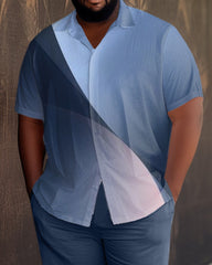 Blue Gradient Plus Size Short Sleeve Walking Set