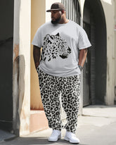 Men's Large Size Casual Street Retro Leopard Print Hip Hop Two-Piece Set