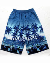 Big & Tall Men's Hawaii. Navy Blue Layered Green Coconut Tree Beach Pants
