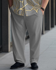 Leaf Pattern Printed Large Men's Short Sleeved Shirt Set