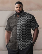 Men's Plus Size Letter Texture Patchwork Print Short Sleeve Shirt
