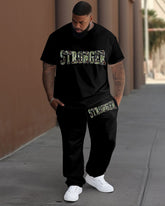 Men's Plus Size Camouflage Stronger Print T-Shirt Trousers Suit