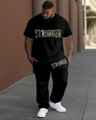 Men's Plus Size Camouflage Stronger Print T-Shirt Trousers Suit