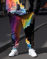 Men's Rainbow Graffiti Splash Long Sleeve Hoodie Set