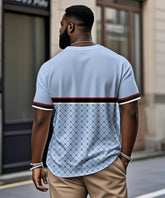 Men's Plus Size Daily Casual Blue Striped Alphabet Print Henry Collar Button Short Sleeve T-Shirt