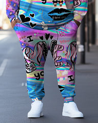 Men's Plus Size Love Sexy Lips Graphic Hoodie Set of Two