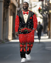 Men's Plus Size Christmas Cosplay Bow Suit Printed Long Sleeve T-Shirt Trousers Suit