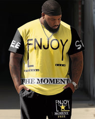 Men's Plus Size Colorblock Tee and Pants Set Casual Street Outfit