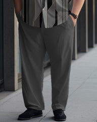 Striped Button Printed Oversized Men's Short Sleeved Shirt Set