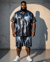 Men's Plus Size Splash Ink Print Short Sleeve Shirt Shorts Suit