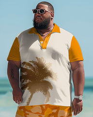 Men's Big & Tall Hawaiian Camo Coconut Print Polo Shorts Set