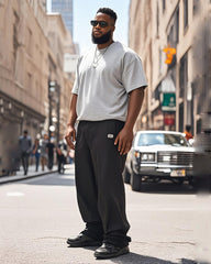 Plus Size All-match Gray T-shirt With Black Trousers Simple Suit