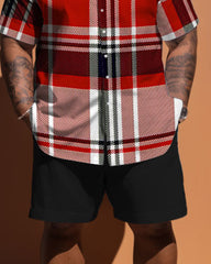 Big Men's Classic Red Plaid Short Sleeve Shirt Shorts Set