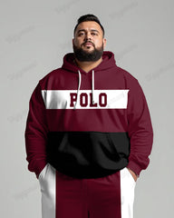 Simple Colorblock Letter Print Men's Big and Tall Hoodie Set