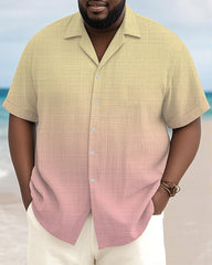 Men's Plus Size Hawaiian Solid Color Gradient Print Short Sleeve Slub Shirt