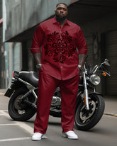 Men's Plus Size 2 Piece Outfit Retro Long Sleeve Shirt and Pants Set