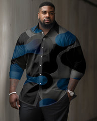 Big Men's Casual Gradient Color Block Textured Lapel Long Sleeve Shirt
