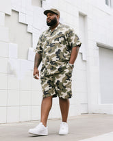 Big Men's Daily Casual Camouflage Short Sleeve Shirt Shorts Suit